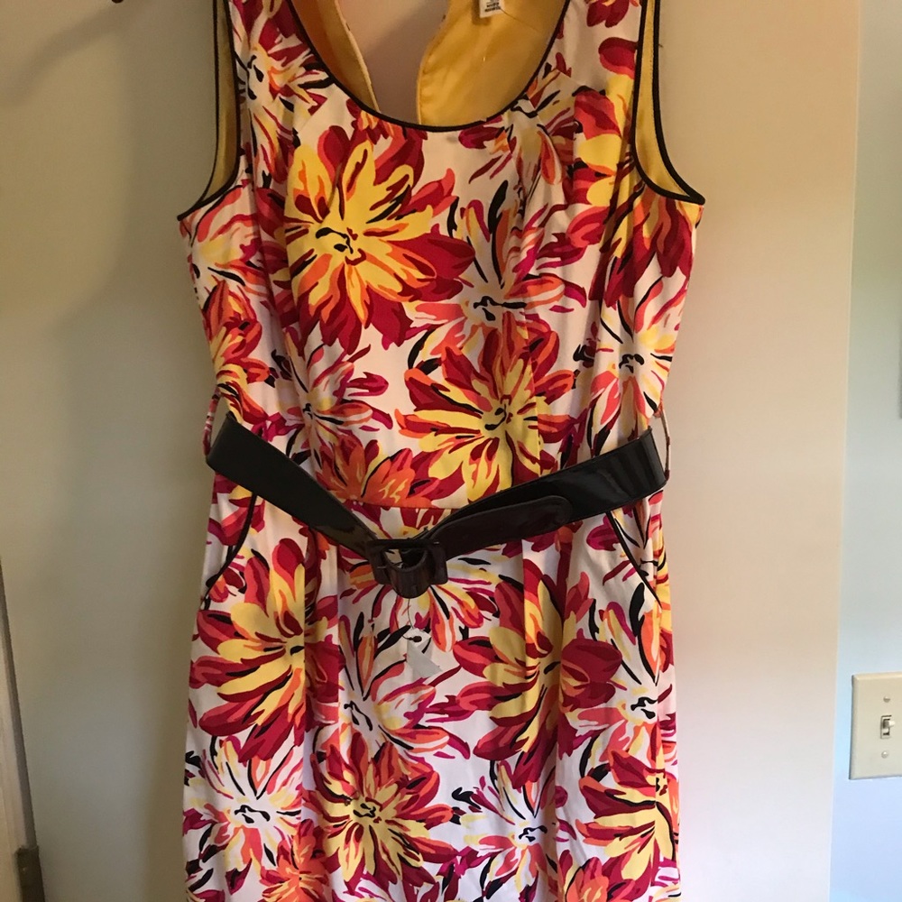 NEW CATO Red & Yellow Floral pocket Dress size 10